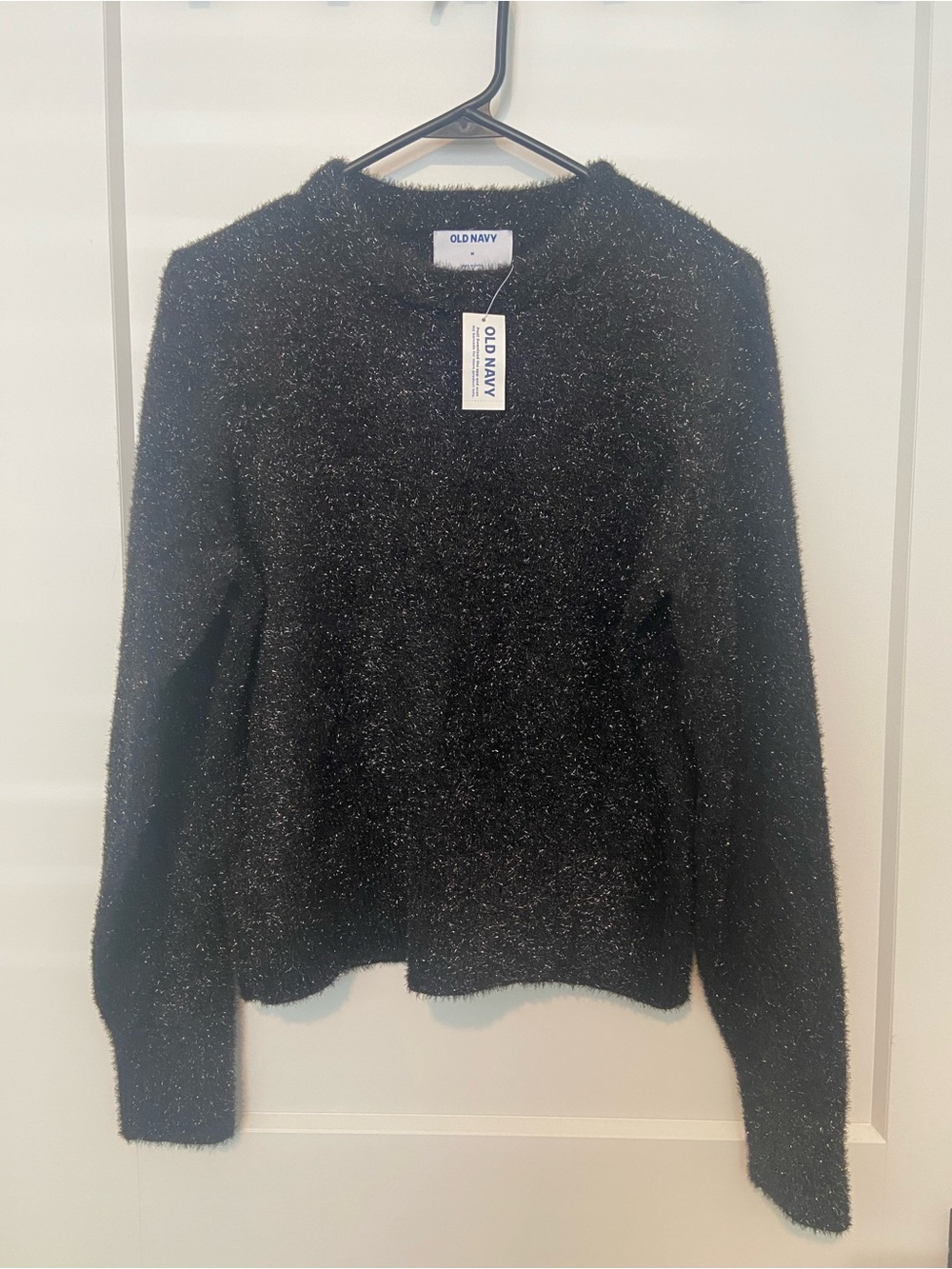 Old Navy Black Metallic Fuzzy Crewneck Sweater